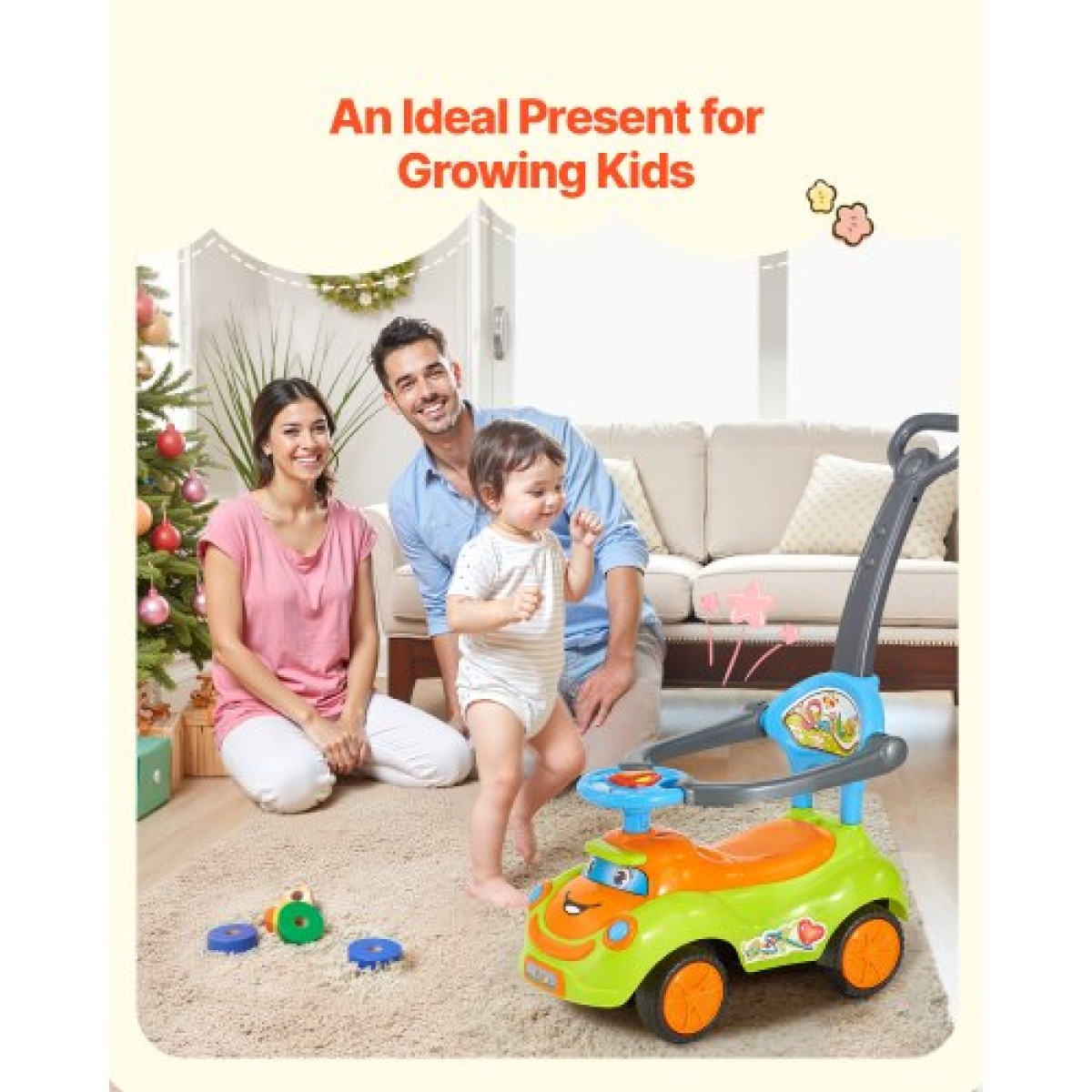 VEVOR Ride On Push Car, Push Car για νήπια 19 έως 36 μηνών, Around Buggy με προστατευτικά κιγκλιδώματα, λαβή και αποθήκευση κάτω από το κάθισμα, ικανότητα φόρτωσης 25 kg, περιπατητής από τα πόδια μέχρι το πάτωμα για αγόρια κορίτσια, πράσινο