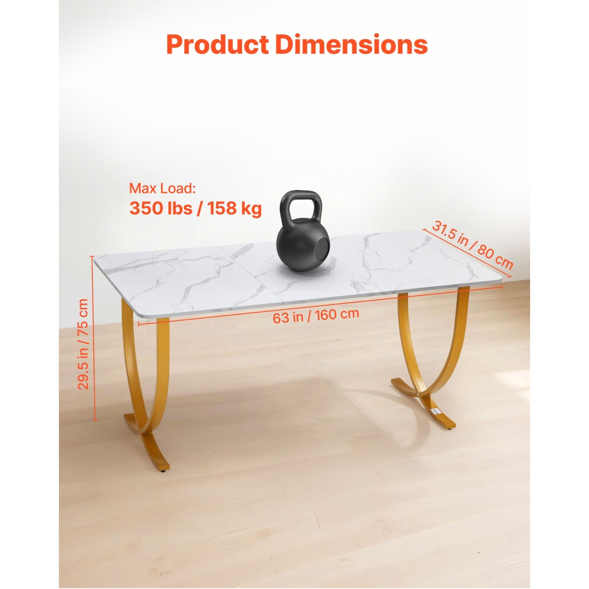 VEVOR Executive Desk, 160 cm Π x 80 cm D Μεγάλο Γραφείο, Μοντέρνο Τραπέζι Υπολογιστών Τραπέζι Συνεδριάσεων, Επαγγελματικά Έπιπλα Μεγέθυνση Επιτραπέζιου Γραφείου, Λευκό και Χρυσό