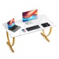 VEVOR Executive Desk, 160 cm Π x 80 cm D Μεγάλο Γραφείο, Μοντέρνο Τραπέζι Υπολογιστών Τραπέζι Συνεδριάσεων, Επαγγελματικά Έπιπλα Μεγέθυνση Επιτραπέζιου Γραφείου, Λευκό και Χρυσό