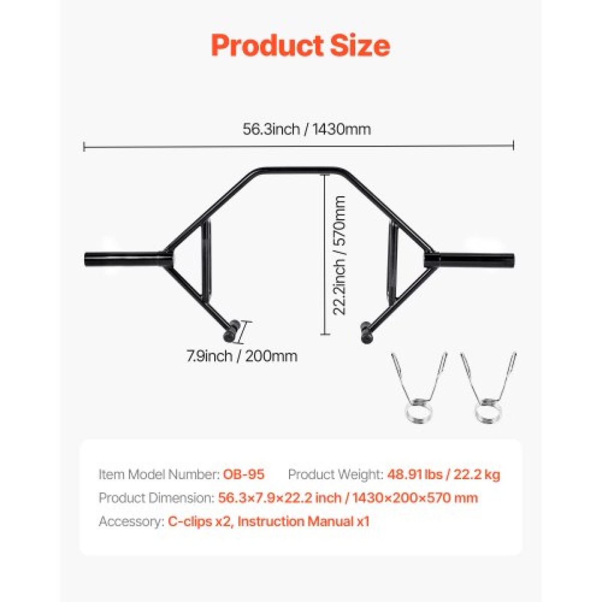 VEVOR Trap Bar Hex Bar, Open-Ended Frame Hex Barbell, Μπάρες ώμου χωρητικότητας 50mm 360 kg με γρατσουνιές λαβές, εξοπλισμός προπόνησης άρσης βαρών και δύναμης, Home Gym for Squats Deadlifts Shoulder Press