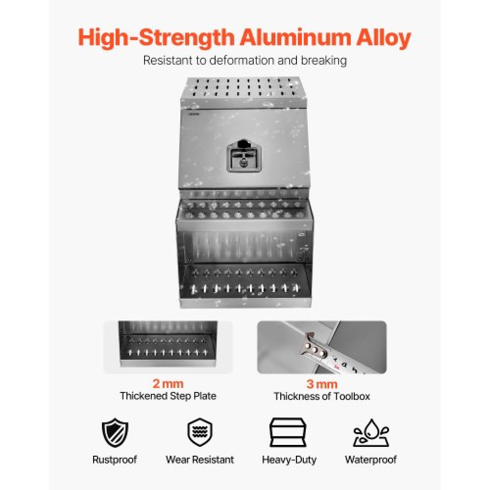 VEVOR Semi-Truck Step Tool Box, 457 x 695 x 645 mm Heavy Duty Aluminum Toolbox Side Mount, Waterproof Side Storage Saddle Step Box with T-Handle Lock & Keys for Semi Trucks, Flatbed Trailers