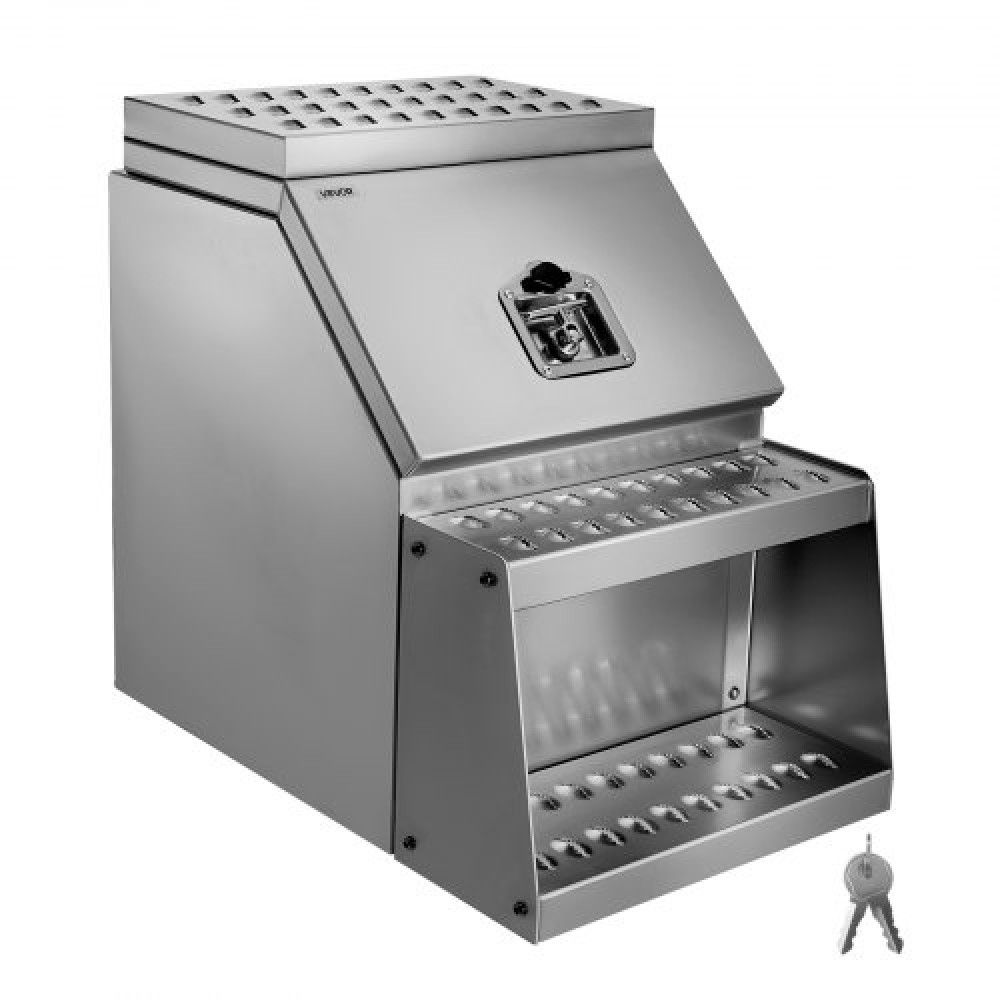 VEVOR Semi-Truck Step Tool Box, 457 x 695 x 645 mm Heavy Duty Aluminum Toolbox Side Mount, Waterproof Side Storage Saddle Step Box with T-Handle Lock & Keys for Semi Trucks, Flatbed Trailers