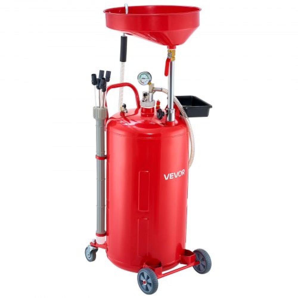Δεξαμενή αποστράγγισης απορριμμάτων VEVOR 79,5L, Φορητό αποστραγγιστικό λαδιού που λειτουργεί με αέρα με ρυθμιζόμενο ύψος χοάνης, βιομηχανικό δοχείο αποστράγγισης υγρών με τροχούς, αποστράγγιση μεταφοράς καυσίμου υγρού για συνεργεία αυτοκινήτων, κόκκινο