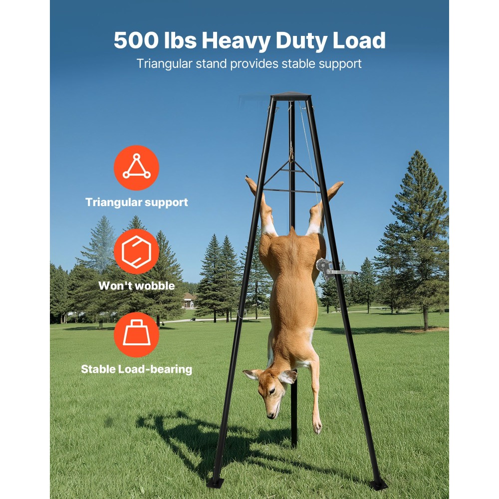 VEVOR Tripod Deer Hoist, χωρητικότητα φόρτωσης 500 lbs, ανυψωτικό βαρούλκο κυνηγιού κυνηγιού με βαρούλκο και χειροκίνητο βαρούλκο, αξεσουάρ καθαρισμού και καθαρισμού κυνηγιού κυνηγιού για καθαρισμό, απολέπιση και κίνηση, μαύρο