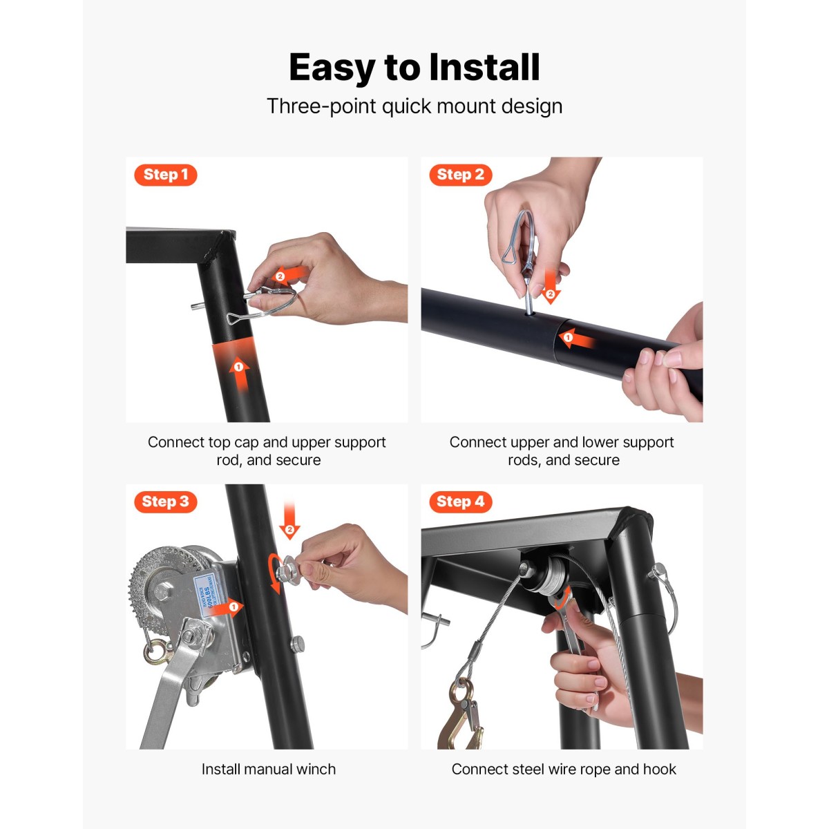 VEVOR Tripod Deer Hoist, χωρητικότητα φόρτωσης 500 lbs, ανυψωτικό βαρούλκο κυνηγιού κυνηγιού με βαρούλκο και χειροκίνητο βαρούλκο, αξεσουάρ καθαρισμού και καθαρισμού κυνηγιού κυνηγιού για καθαρισμό, απολέπιση και κίνηση, μαύρο
