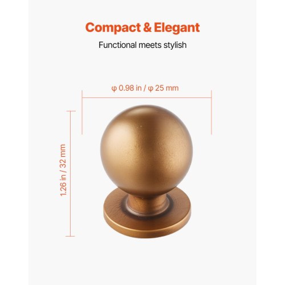 VEVOR Cabinet Knobs, 12 Pack, 25 mm Zinc Alloy Drawer Pulls Door Handles, Round Kitchen Dresser Solid Knobs Cupboard Hardware with Screws for Bathroom Closet Cabinets Drawers, Antique Brass Color