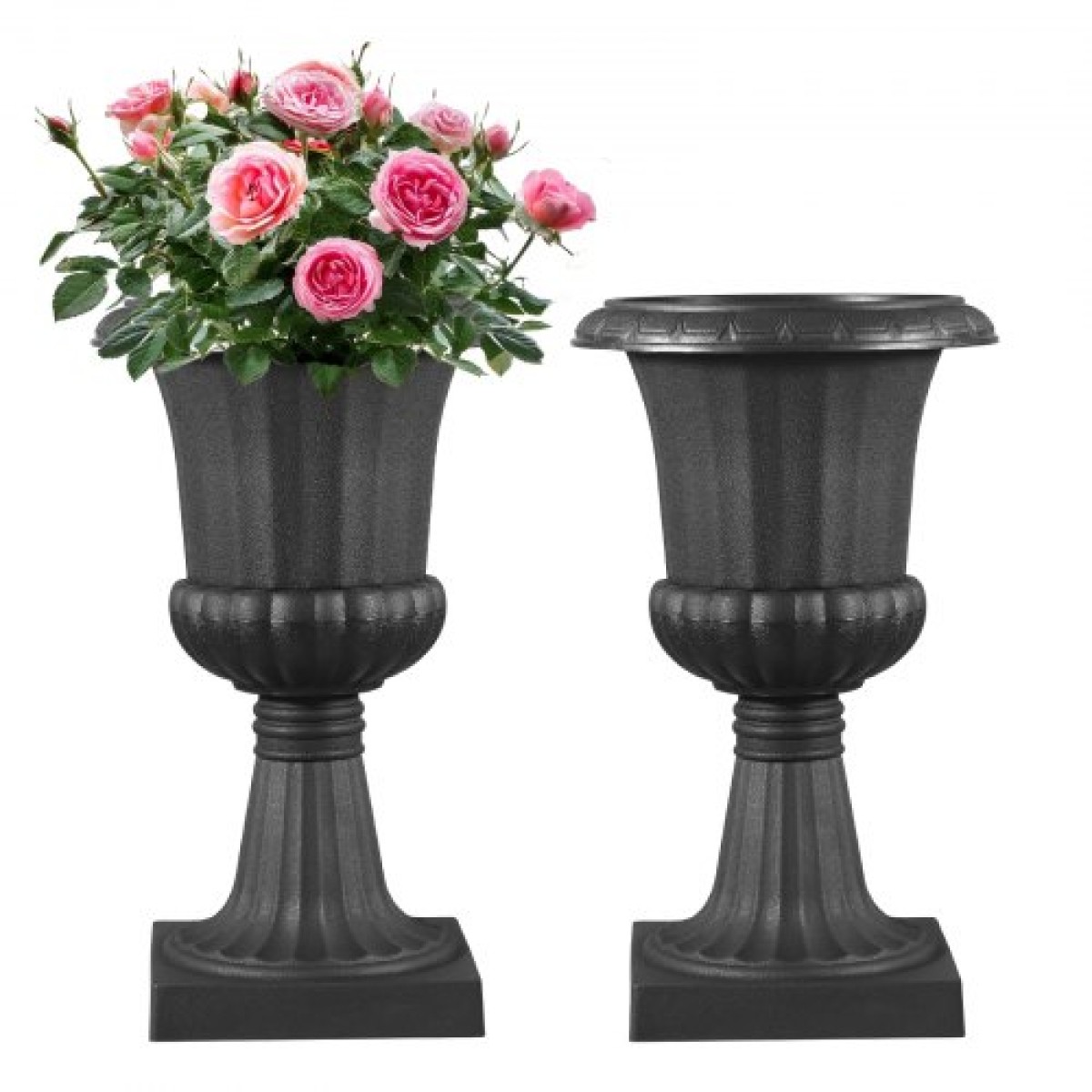 VEVOR Plastic Urn Planters, 25 x 42 cm, 2 Pack Μαύρες Κλασικές Γλάστρες Ζαρντινιέρες Μπροστινής Βεράντας, Εσωτερικό & Εξωτερικό Βάζο για Γάμο, Πάρτι, Εκδήλωση, Σπίτι, Σκηνή, Κήπο, Μπαλκόνι, Διακόσμηση βεράντας
