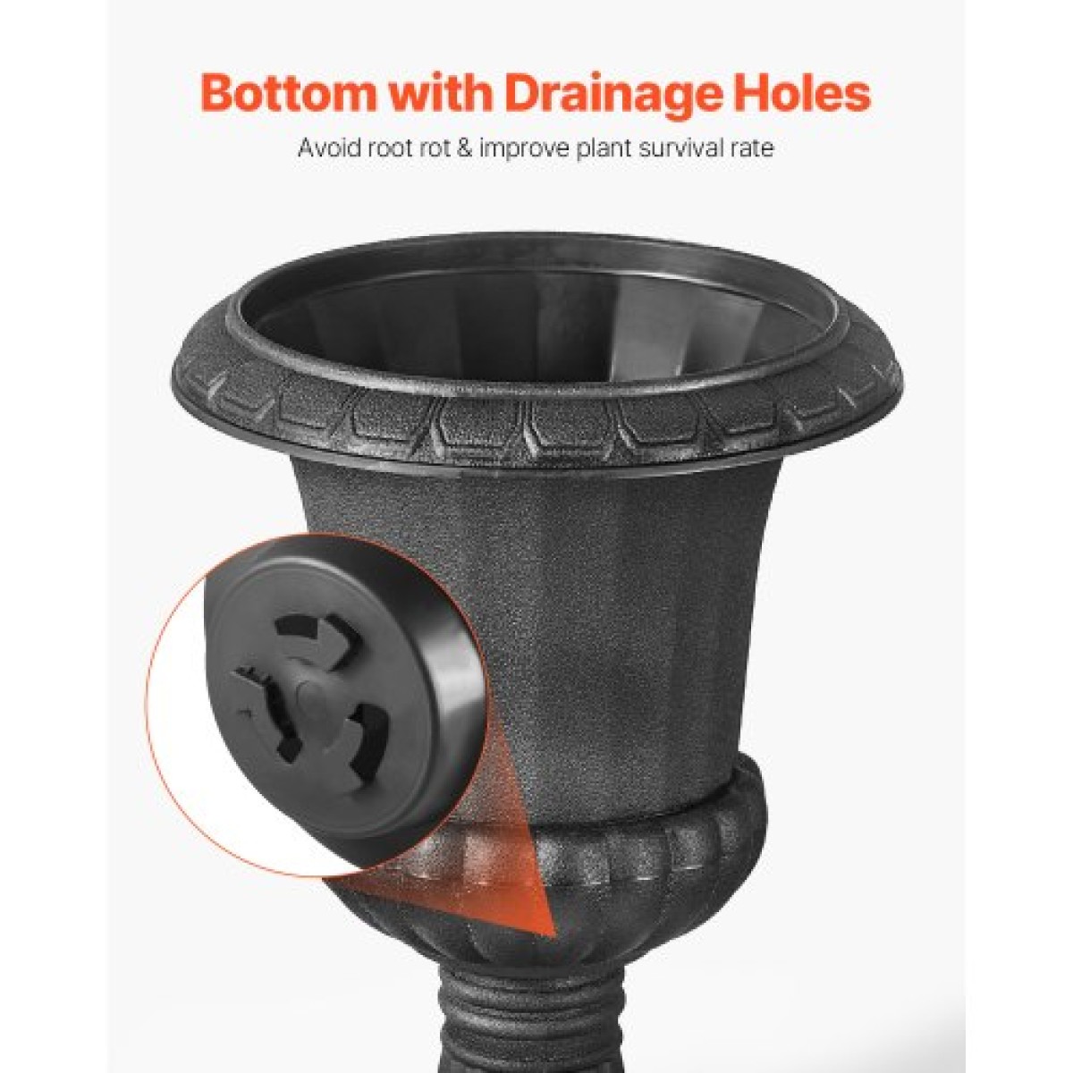 VEVOR Plastic Urn Planters, 25 x 42 cm, 2 Pack Μαύρες Κλασικές Γλάστρες Ζαρντινιέρες Μπροστινής Βεράντας, Εσωτερικό & Εξωτερικό Βάζο για Γάμο, Πάρτι, Εκδήλωση, Σπίτι, Σκηνή, Κήπο, Μπαλκόνι, Διακόσμηση βεράντας