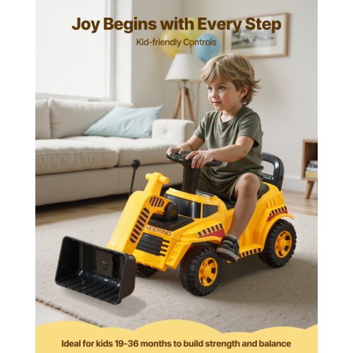 VEVOR Ride On Toddler Car, Ride on Excavator Car για νήπιο 19 έως 36 μηνών, Παιχνίδι εκσκαφέα εκσκαφέας μπουλντόζας με χώρο αποθήκευσης και μουσική κάτω από το κάθισμα, χωρητικότητα 25 κιλών, περιπατητής από τα πόδια μέχρι το πάτωμα για παιδιά, κίτρινο