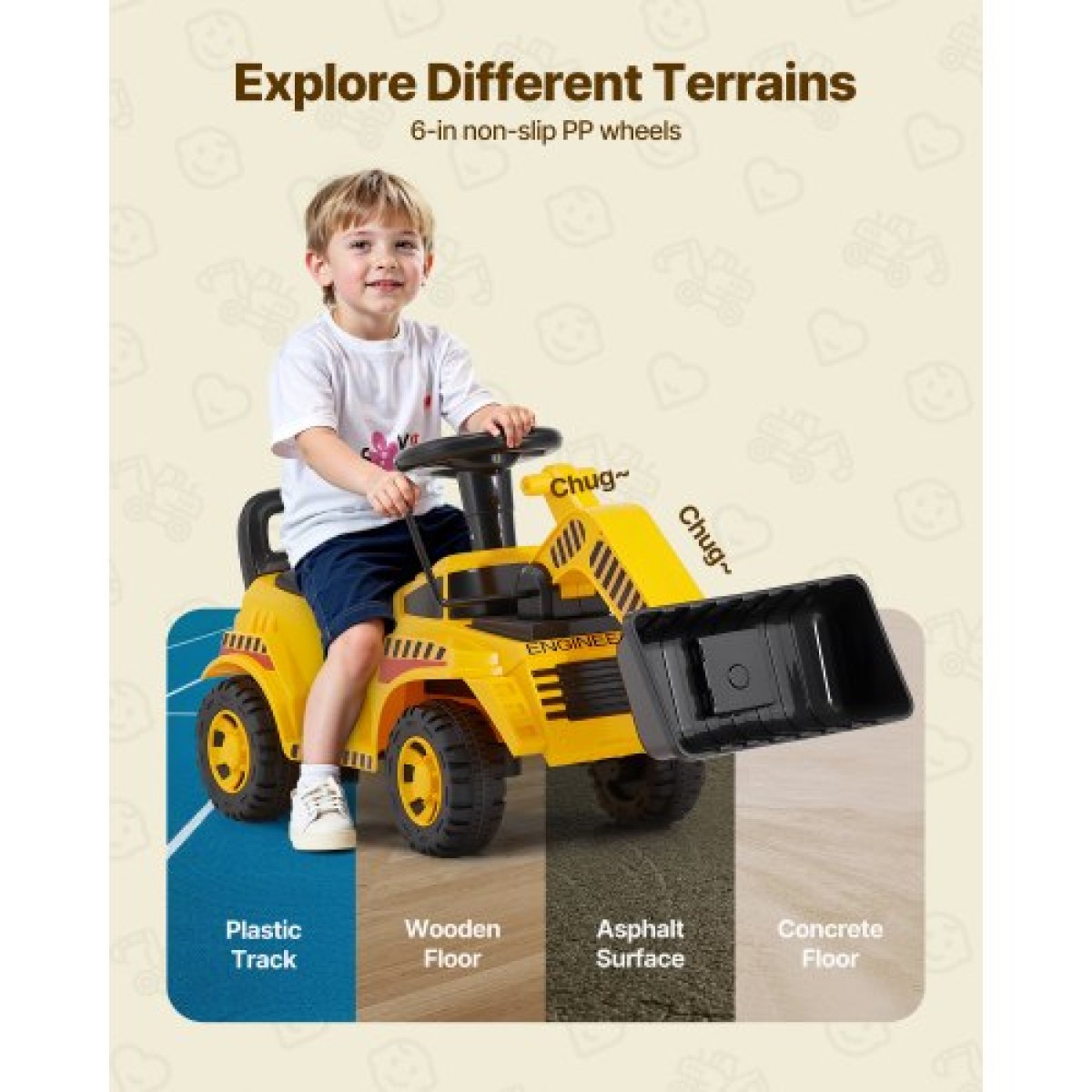 VEVOR Ride On Toddler Car, Ride on Excavator Car για νήπιο 19 έως 36 μηνών, Παιχνίδι εκσκαφέα εκσκαφέας μπουλντόζας με χώρο αποθήκευσης και μουσική κάτω από το κάθισμα, χωρητικότητα 25 κιλών, περιπατητής από τα πόδια μέχρι το πάτωμα για παιδιά, κίτρινο
