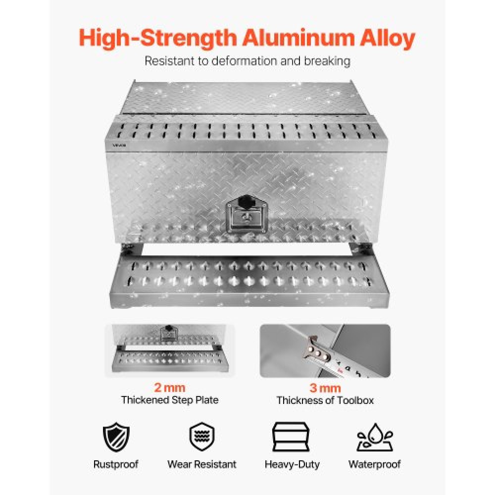 VEVOR Semi-Truck Step Tool Box, 760 x 750 x 400 mm Heavy Duty Aluminum Diamond Plate Toolbox, Waterproof Cab Entry Step Storage Box with T-Handle Lock & Keys for Flatbed, Crane, and Semi Trucks