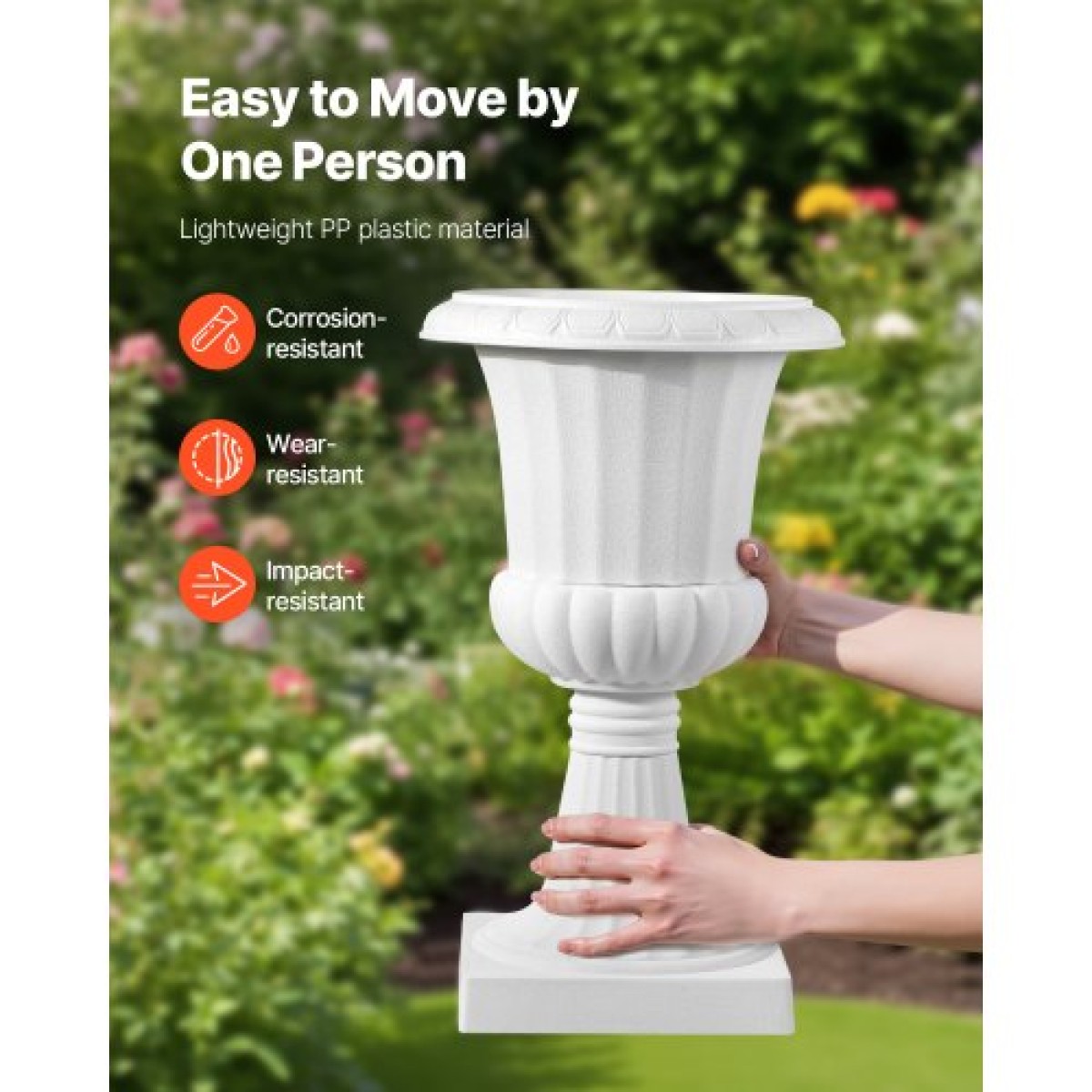 VEVOR Plastic Urn Planters, 25 x 42 cm, 2 Pack Λευκές Κλασικές Γλάστρες Ζαρντινιέρες Μπροστινής Βεράντας, Βάζο Εσωτερικού & Εξωτερικού για Γάμο, Πάρτι, Εκδήλωση, Σπίτι, Σκηνή, Κήπο, Μπαλκόνι, Διακόσμηση βεράντας