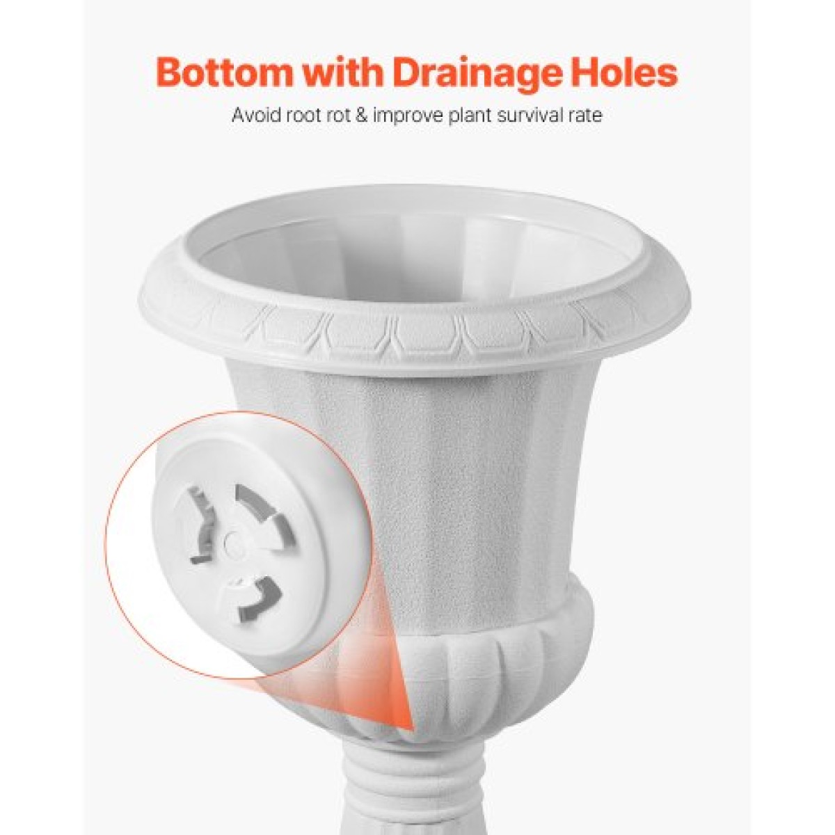 VEVOR Plastic Urn Planters, 25 x 42 cm, 2 Pack Λευκές Κλασικές Γλάστρες Ζαρντινιέρες Μπροστινής Βεράντας, Βάζο Εσωτερικού & Εξωτερικού για Γάμο, Πάρτι, Εκδήλωση, Σπίτι, Σκηνή, Κήπο, Μπαλκόνι, Διακόσμηση βεράντας