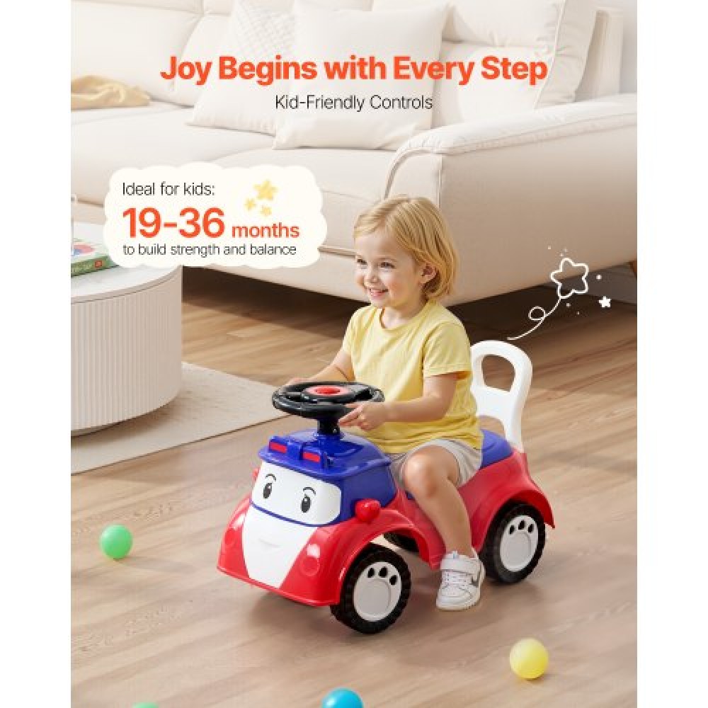VEVOR Ride On Toddler Push Car, Push Car για νήπια 19 έως 36 μηνών, Kids Ride On Toy με μουσική & χώρο αποθήκευσης κάτω από το κάθισμα, χωρητικότητα φόρτωσης 25 κιλών, πεζόδρομος από πόδι σε πάτωμα για νήπια αγόρια κορίτσια, κόκκινο