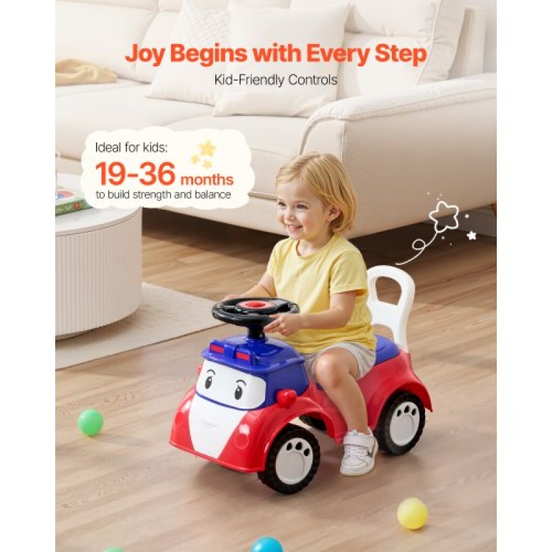 VEVOR Ride On Toddler Push Car, Push Car για νήπια 19 έως 36 μηνών, Kids Ride On Toy με μουσική & χώρο αποθήκευσης κάτω από το κάθισμα, χωρητικότητα φόρτωσης 25 κιλών, πεζόδρομος από πόδι σε πάτωμα για νήπια αγόρια κορίτσια, κόκκινο
