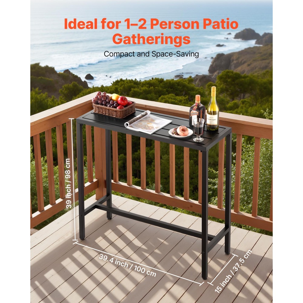 VEVOR Τραπέζι Bar Outdoor, 100 x 37,5 cm Τραπέζι Bar Patio, Αδιάβροχο Κορυφαίο & στιβαρό μεταλλικό σκελετό, Ορθογώνιο πάγκο Ύψος Τραπεζαρίες, Έπιπλα εξωτερικού χώρου για Μπαλκόνι, Αυλή, Υδρομασάζ, Δίπλα στην πισίνα, Εσωτερικό