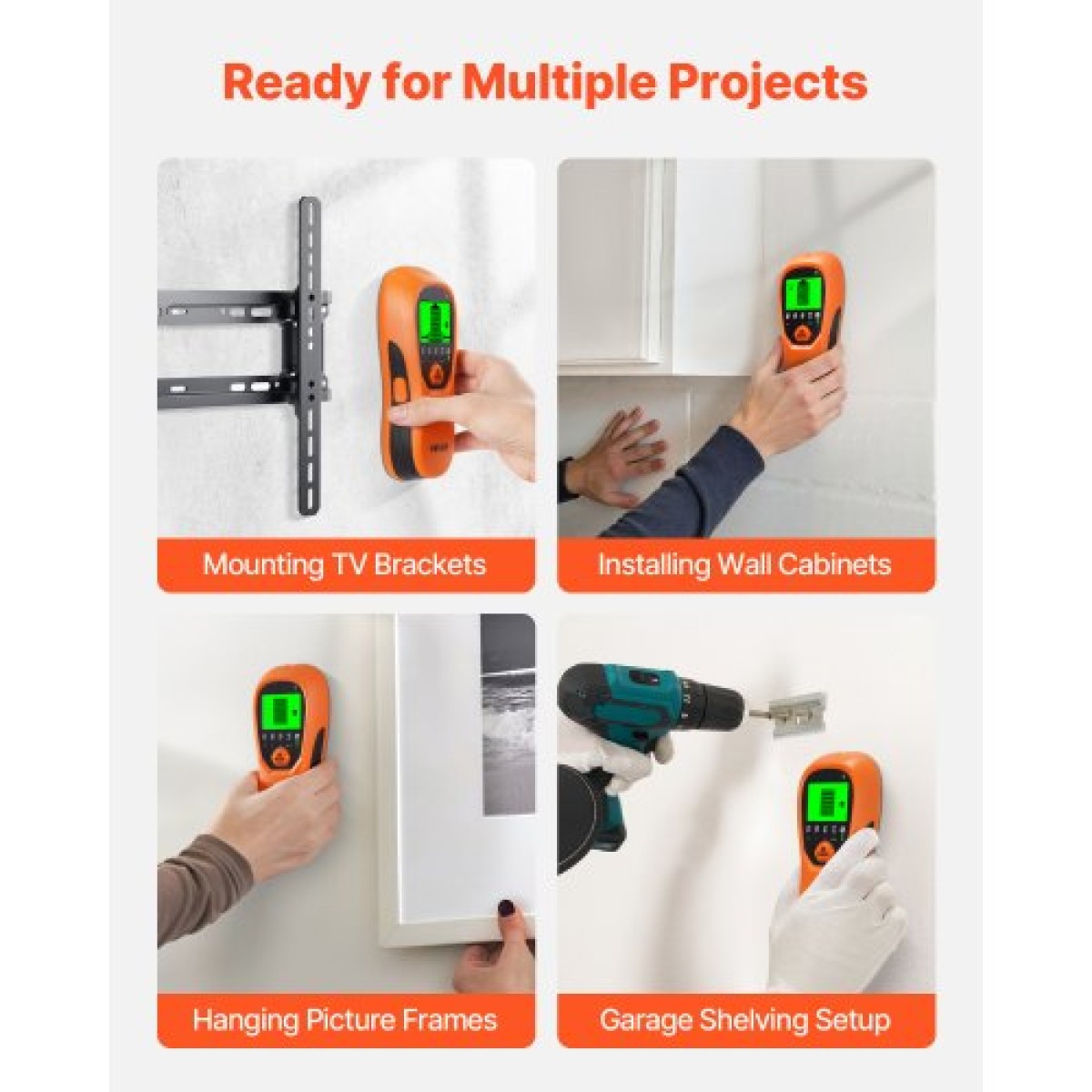 Σαρωτής τοίχου VEVOR Stud Finder, 5 σε 1, Ηλεκτρονικός ανιχνευτής τοίχου με έξυπνο αισθητήρα, οθόνη LCD υψηλής ευκρίνειας και ηχητικός συναγερμός, για το κέντρο και την άκρη του μετάλλου, καλώδιο AC, δοκούς, σωλήνες, πορτοκαλί