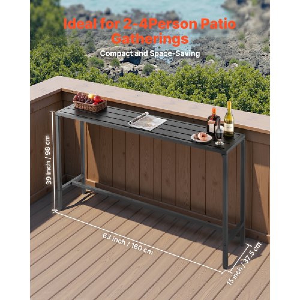 VEVOR Τραπέζι Bar Outdoor, 160 x 37,5 cm Τραπέζι Bar Patio, Αδιάβροχο Κορυφαίο & στιβαρό μεταλλικό σκελετό, Ορθογώνιο πάγκο Ύψος Τραπεζαρίες, Έπιπλα εξωτερικού χώρου για Μπαλκόνι, Αυλή, Υδρομασάζ, Δίπλα στην πισίνα, Εσωτερικό