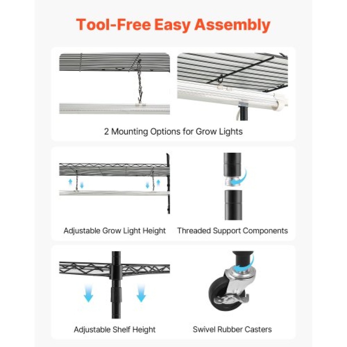 Ράφι φυτών VEVOR με Grow Light, Βάση φυτών εσωτερικού χώρου 6 επιπέδων, ράφι προβολής φυτών εσωτερικού χώρου ύψους 180 cm με ρόδες και χρονοδιακόπτη, φώτα ανάπτυξης πλήρους φάσματος 150W 3800K, Μεταλλική βάση λουλουδιών για εκκίνηση σπόρων