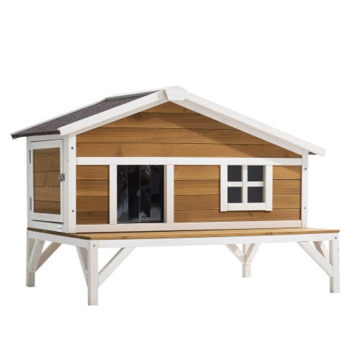 VEVOR Insulated Cat House, All-Around Foam Insulation Υπερυψωμένο καταφύγιο για γάτες, Ξύλινο καταφύγιο Feral Kitty με μεγάλη πλατφόρμα, αδιάβροχα διαμερίσματα για γάτες για γάτες εσωτερικού & εξωτερικού χώρου το χειμώνα 110 x 85 x 78 cm