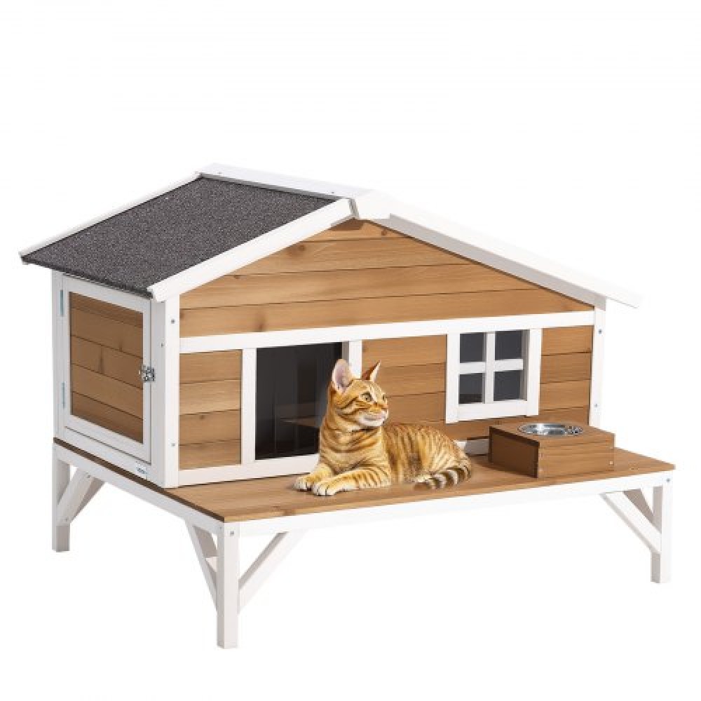 VEVOR Insulated Cat House, All-Around Foam Insulation Υπερυψωμένο καταφύγιο για γάτες, Ξύλινο καταφύγιο Feral Kitty με μεγάλη πλατφόρμα, αδιάβροχα διαμερίσματα για γάτες για γάτες εσωτερικού & εξωτερικού χώρου το χειμώνα 110 x 85 x 78 cm