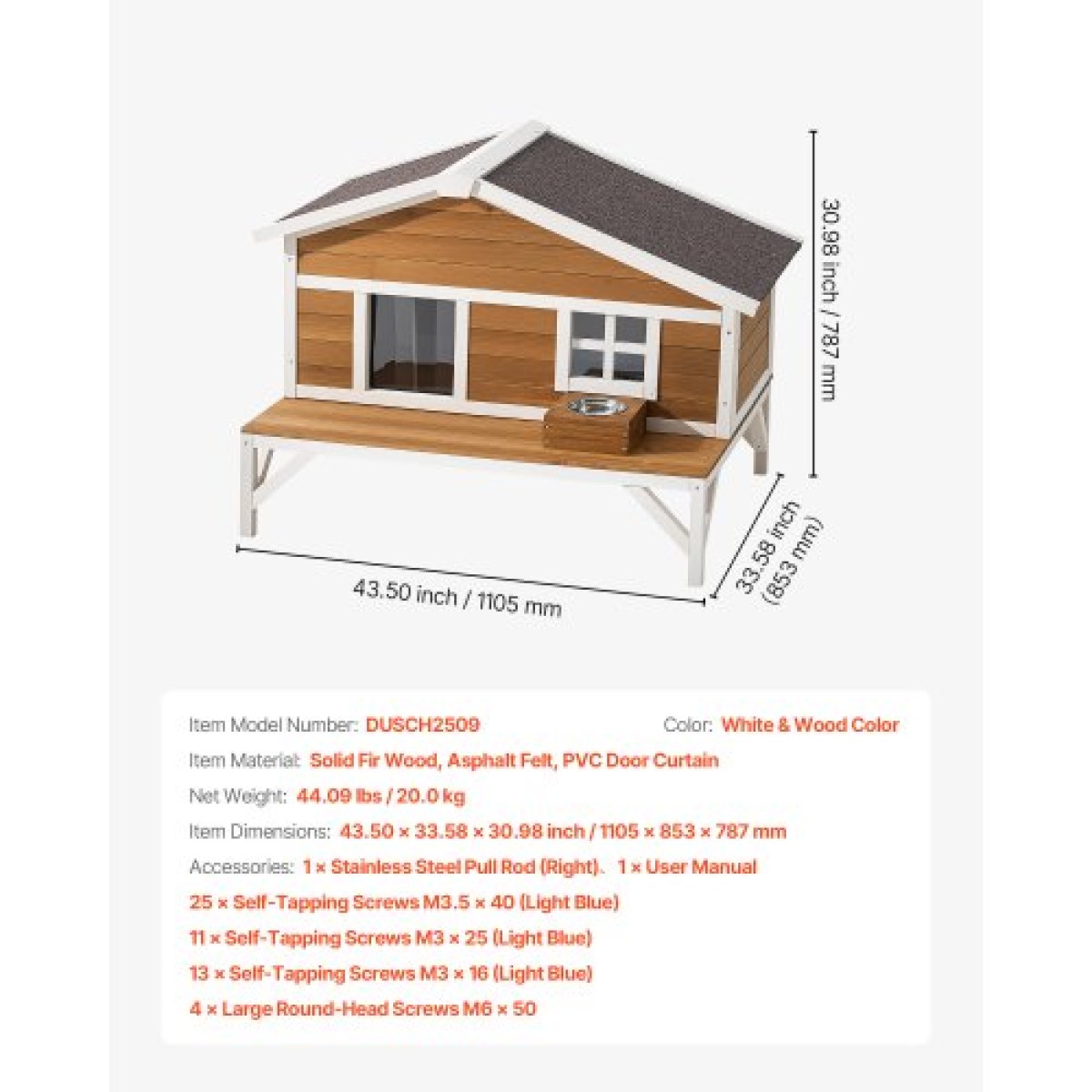 VEVOR Insulated Cat House, All-Around Foam Insulation Υπερυψωμένο καταφύγιο για γάτες, Ξύλινο καταφύγιο Feral Kitty με μεγάλη πλατφόρμα, αδιάβροχα διαμερίσματα για γάτες για γάτες εσωτερικού & εξωτερικού χώρου το χειμώνα 110 x 85 x 78 cm
