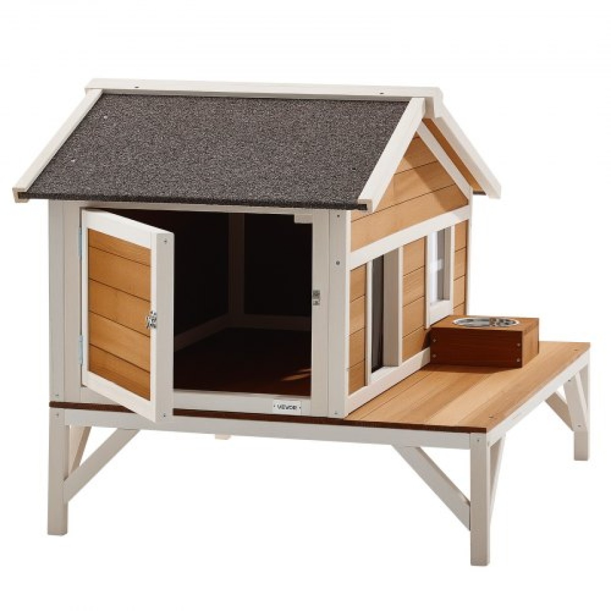VEVOR Insulated Cat House, All-Around Foam Insulation Υπερυψωμένο καταφύγιο για γάτες, Ξύλινο καταφύγιο Feral Kitty με μεγάλη πλατφόρμα, αδιάβροχα διαμερίσματα για γάτες για γάτες εσωτερικού & εξωτερικού χώρου το χειμώνα 110 x 85 x 78 cm