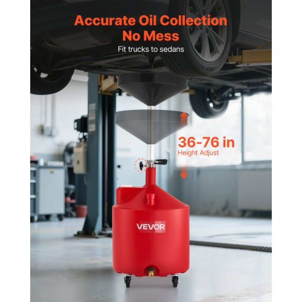 Δεξαμενή αποστράγγισης απορριμμάτων VEVOR 68L, Βιομηχανική δεξαμενή αποστράγγισης υγρών με ρυθμιζόμενο ύψος χοάνης, φορητή αποστράγγιση λαδιού με ρόδες, αποστράγγιση μεταφοράς καυσίμου υγρού για συνεργεία αυτοκινήτων, γκαράζ, κόκκινο