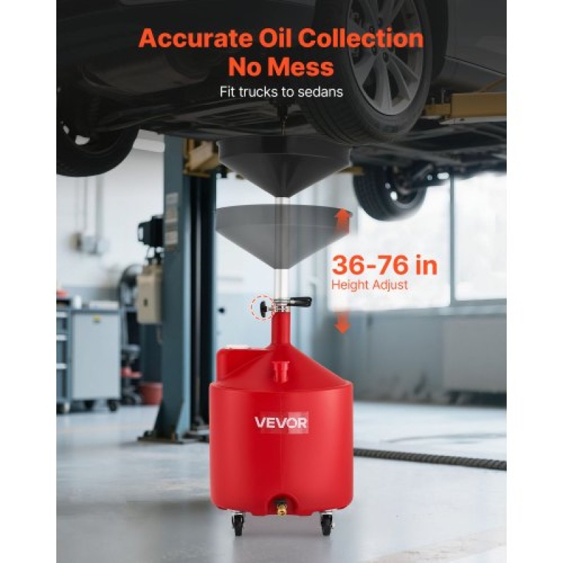 Δεξαμενή αποστράγγισης απορριμμάτων VEVOR 68L, Βιομηχανική δεξαμενή αποστράγγισης υγρών με ρυθμιζόμενο ύψος χοάνης, φορητή αποστράγγιση λαδιού με ρόδες, αποστράγγιση μεταφοράς καυσίμου υγρού για συνεργεία αυτοκινήτων, γκαράζ, κόκκινο