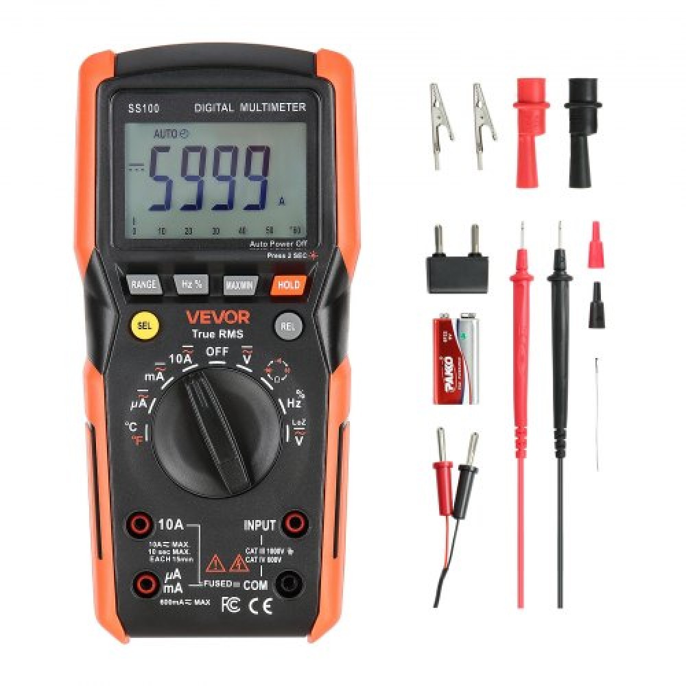 Ψηφιακό πολύμετρο VEVOR, 6000-Count TRMS DC/AC Voltmeter Current Tester, Auto-Ranging Multimeter for Current Voltage Resistance Χωρητικότητα Διόδους Θερμοκρασίας Συνέχεια Μέτρηση χαμηλής αντίστασης