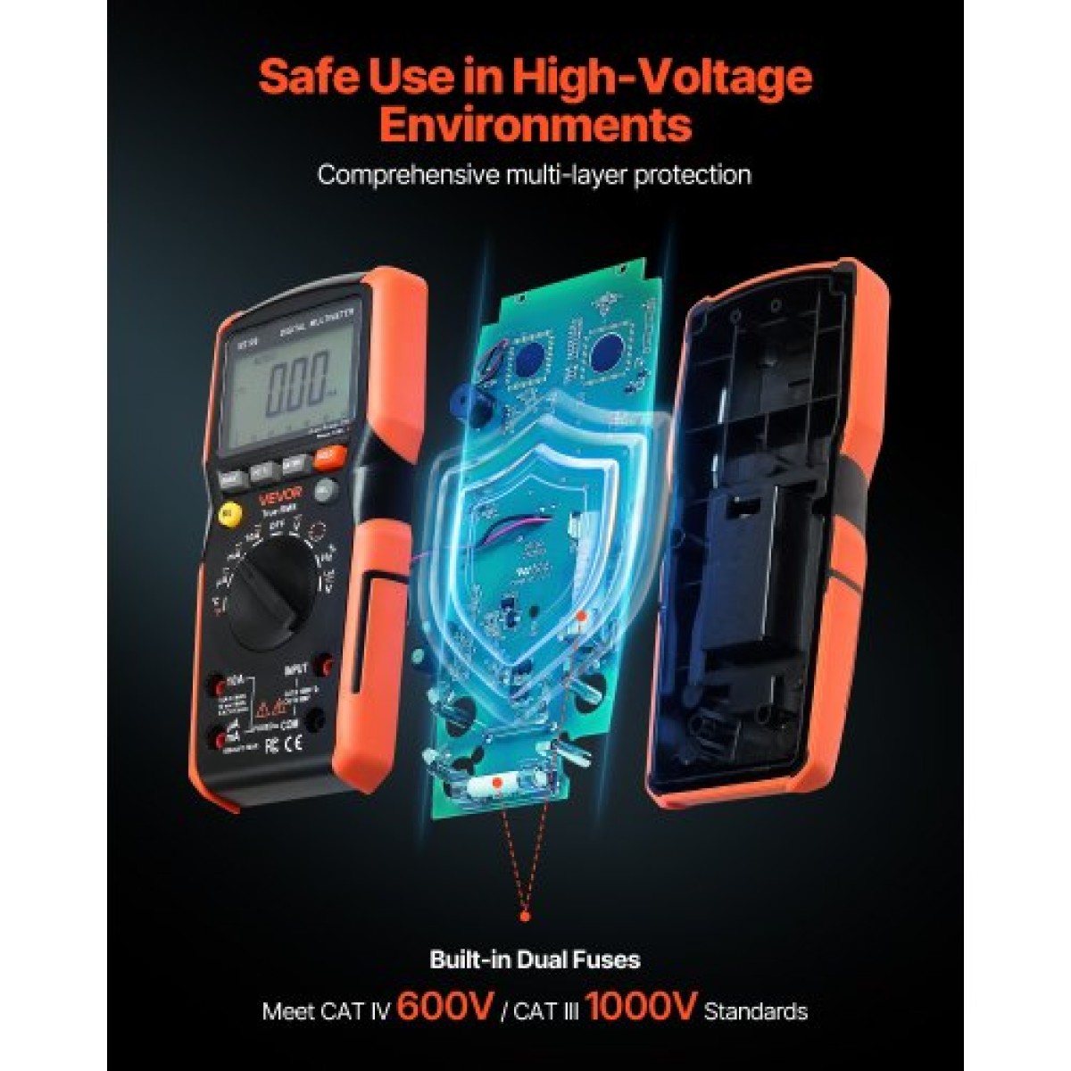 Ψηφιακό πολύμετρο VEVOR, 6000-Count TRMS DC/AC Voltmeter Current Tester, Auto-Ranging Multimeter for Current Voltage Resistance Χωρητικότητα Διόδους Θερμοκρασίας Συνέχεια Μέτρηση χαμηλής αντίστασης