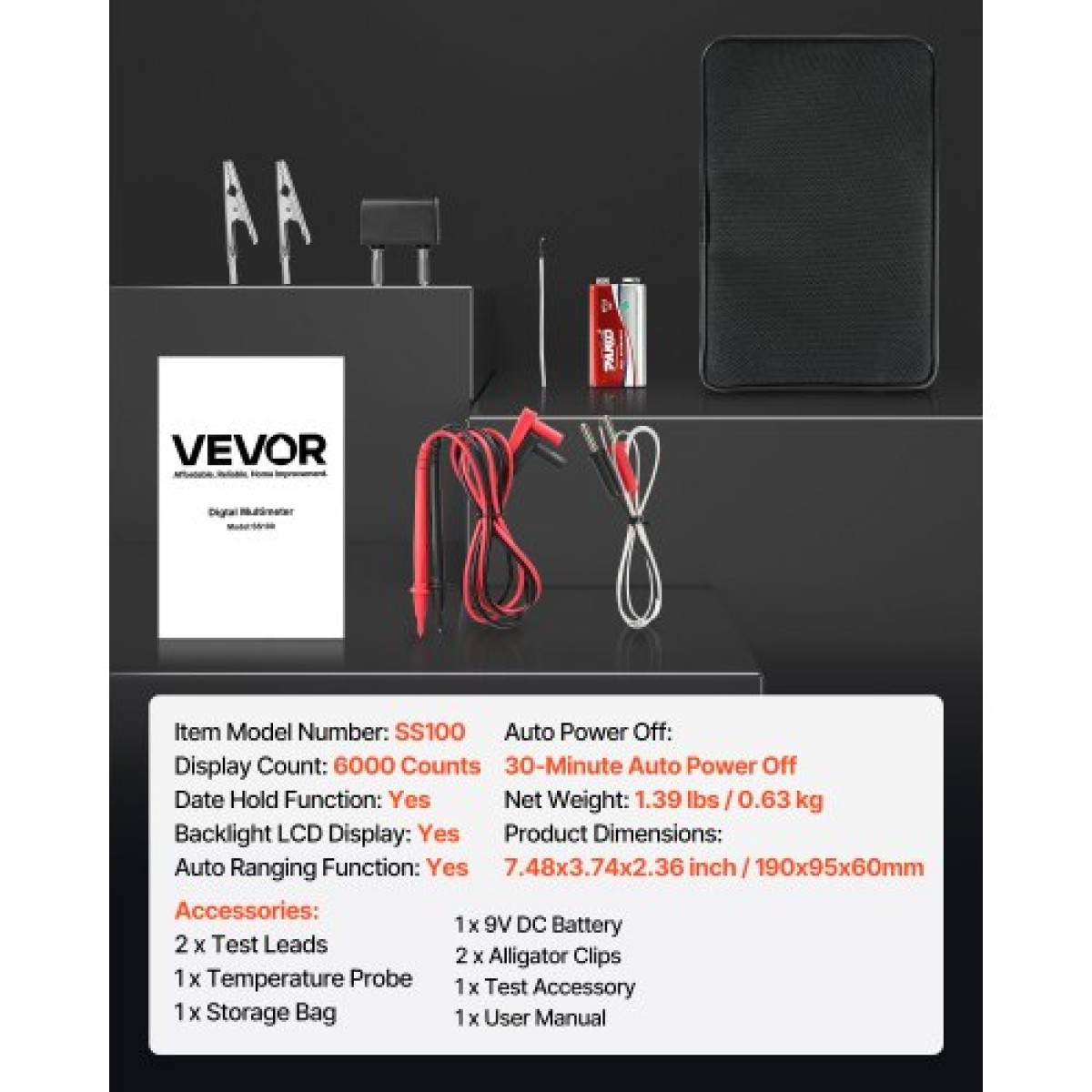 Ψηφιακό πολύμετρο VEVOR, 6000-Count TRMS DC/AC Voltmeter Current Tester, Auto-Ranging Multimeter for Current Voltage Resistance Χωρητικότητα Διόδους Θερμοκρασίας Συνέχεια Μέτρηση χαμηλής αντίστασης