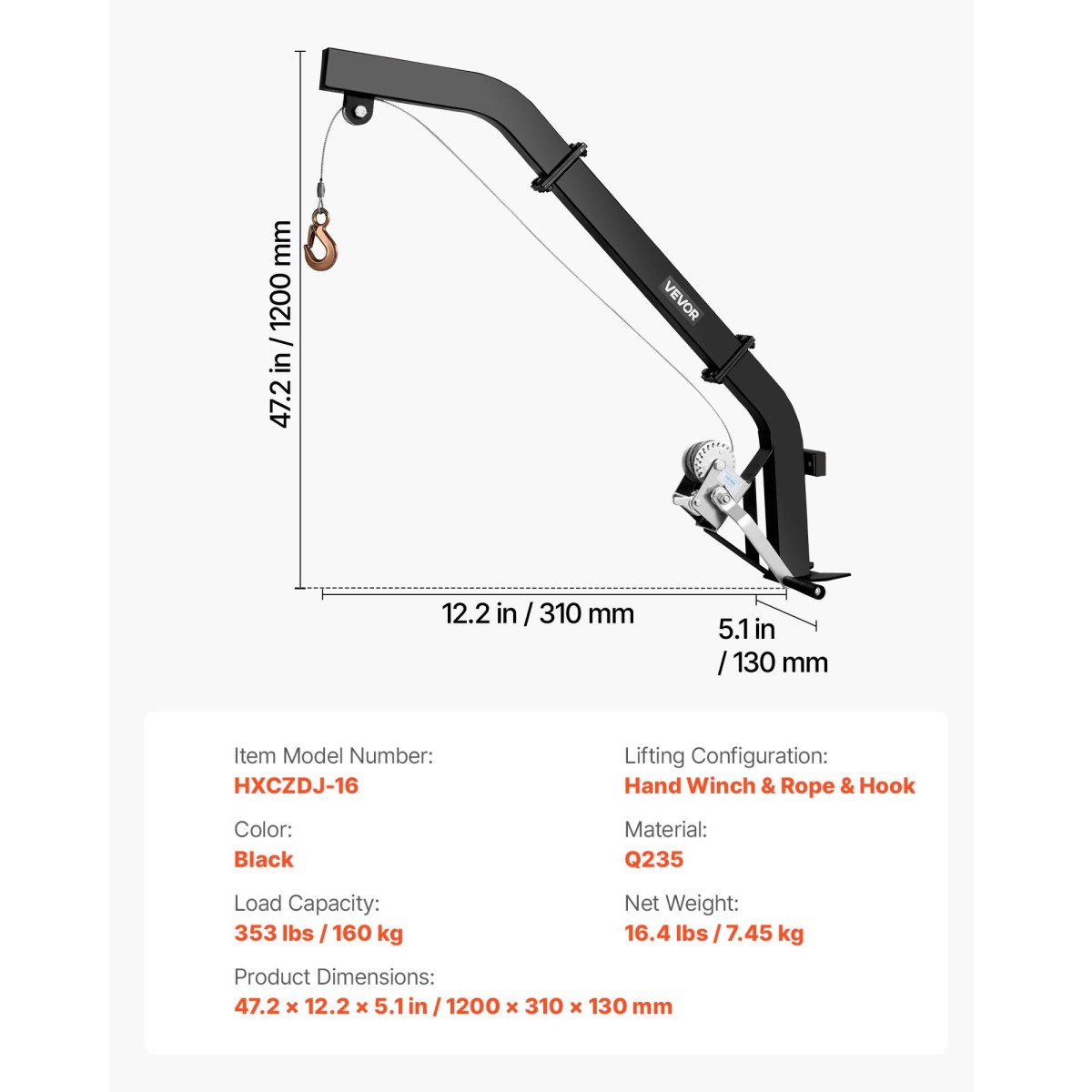 Ανυψωτικό ελαφιού VEVOR Tree Mounted Deer, χωρητικότητα φόρτωσης 353 lbs, ανυψωτικό βαρούλκο κυνηγιού κυνηγιού με ιμάντα καστάνιας, κρεμάστρα ελαφιού βαρέως τύπου για ξεφλούδισμα, καθαρισμό, τροφή για κρέμασμα και ντύσιμο αγρού, μαύρο