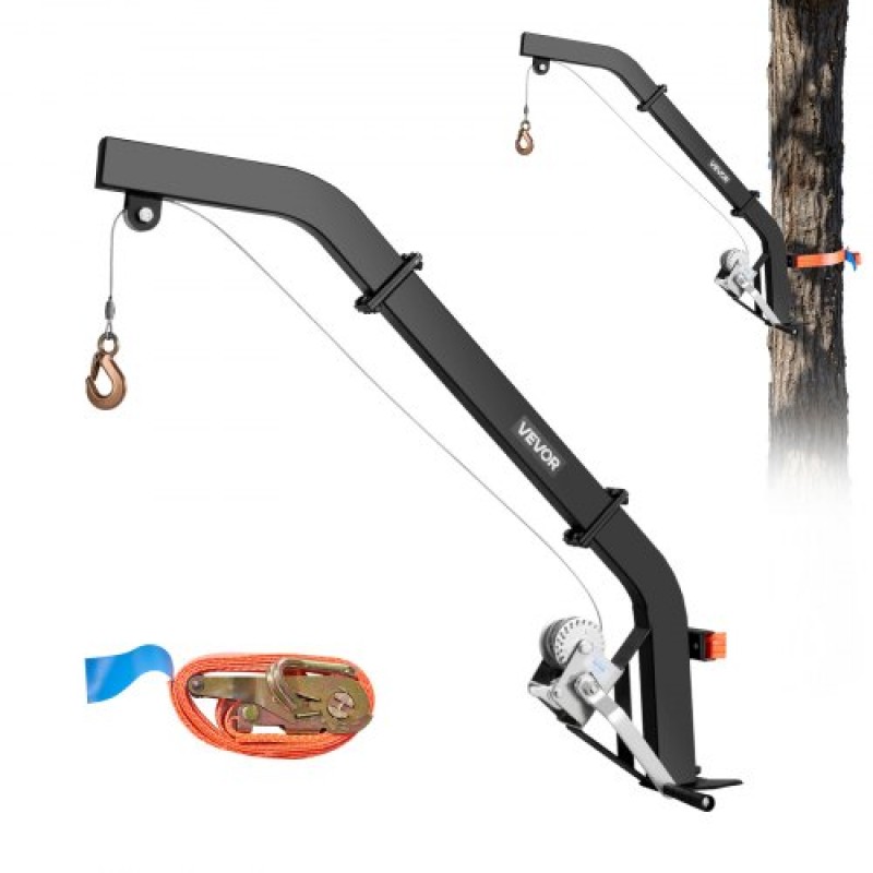 Ανυψωτικό ελαφιού VEVOR Tree Mounted Deer, χωρητικότητα φόρτωσης 353 lbs, ανυψωτικό βαρούλκο κυνηγιού κυνηγιού με ιμάντα καστάνιας, κρεμάστρα ελαφιού βαρέως τύπου για ξεφλούδισμα, καθαρισμό, τροφή για κρέμασμα και ντύσιμο αγρού, μαύρο