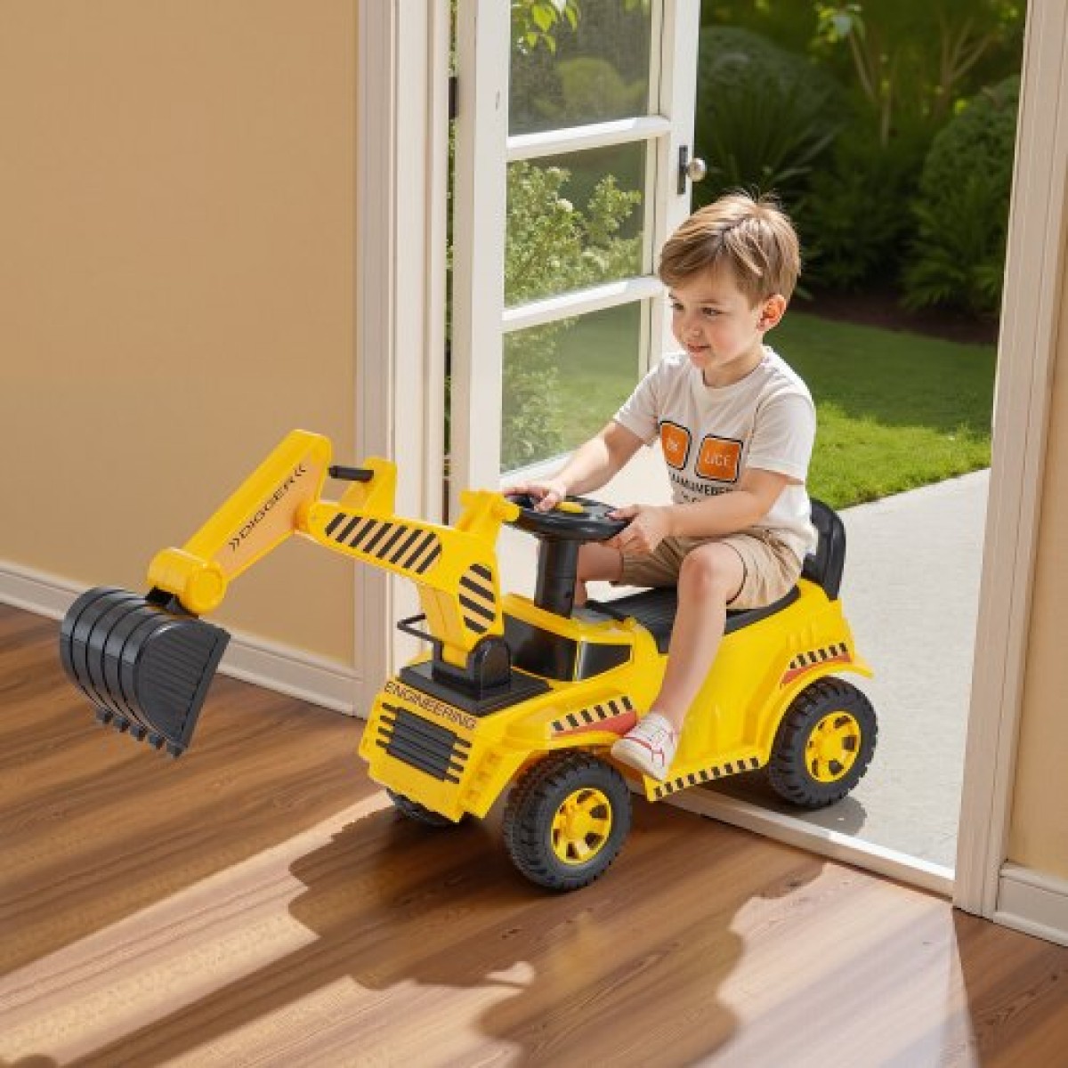 VEVOR Ride On Toddler Car, Push Car για νήπια 19 έως 36 μηνών, Παιχνίδι εκσκαφέα εκσκαφέα με κράνος & μουσική, χωρητικότητα 25 κιλών, περιπατητής από τα πόδια μέχρι το πάτωμα για παιδιά, κίτρινο