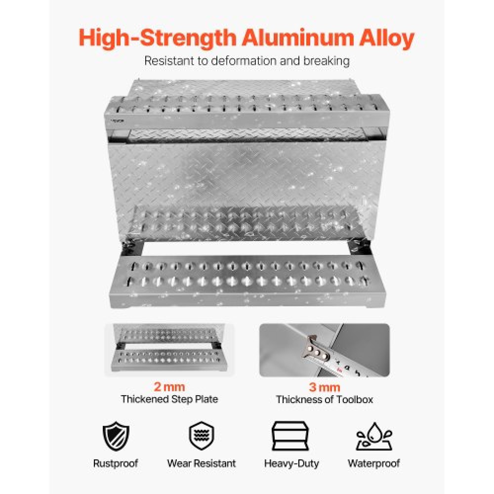 VEVOR Semi-Truck Step Tool Box, 790 x 770 x 485 mm Heavy Duty Aluminum Diamond Plate Toolbox, Waterproof Cab Entry Step Storage Box with Shock-Absorbing Latch for Flatbed, Crane, and Semi Trucks