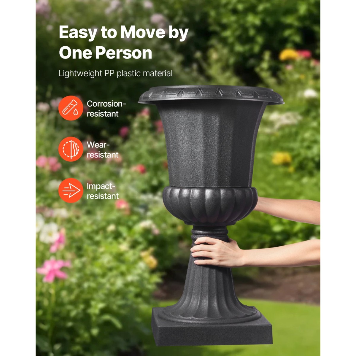 VEVOR Plastic Urn Planters, 40 x 67 cm, 2 Pack Μαύρες Κλασικές Γλάστρες Ζαρντινιέρες Μπροστινής Βεράντας, Εσωτερικό & Εξωτερικό Βάζο για Γάμο, Πάρτι, Εκδήλωση, Σπίτι, Σκηνή, Κήπο, Μπαλκόνι, Διακόσμηση Βεράντα