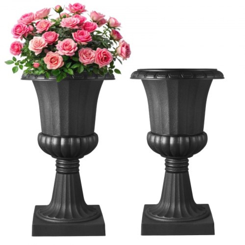 VEVOR Plastic Urn Planters, 40 x 67 cm, 2 Pack Μαύρες Κλασικές Γλάστρες Ζαρντινιέρες Μπροστινής Βεράντας, Εσωτερικό & Εξωτερικό Βάζο για Γάμο, Πάρτι, Εκδήλωση, Σπίτι, Σκηνή, Κήπο, Μπαλκόνι, Διακόσμηση Βεράντα
