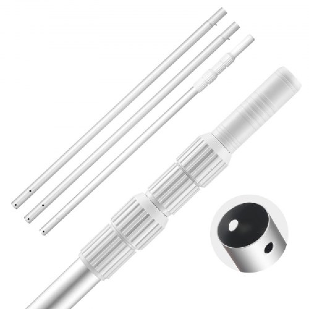 VEVOR Pool Pole, 1 έως 4,6 m Telescoping Swimming Pool Cleaning Pole, Professional ρυθμιζόμενο τηλεσκοπικό κοντάρι με 2 πόλους επέκτασης, καθαριστικό ραβδί βαρέως τύπου για δίχτυ skimmer, βούρτσα, κεφαλή ηλεκτρικής σκούπας