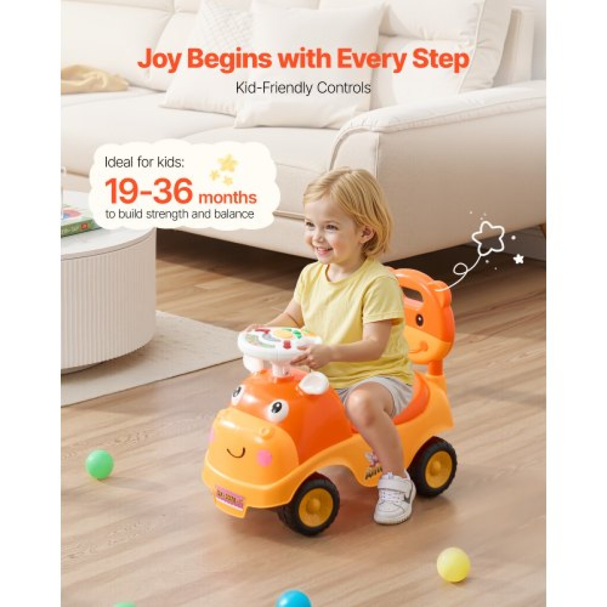 VEVOR Ride On Toddler Push Car, Push Car για νήπια 19 έως 36 μηνών, Kids Ride On Toy with Horn & Music, Χωρητικότητα φόρτωσης 22 kg, Αποθηκευτικός χώρος κάτω από το κάθισμα, Περπάτημα από τα πόδια μέχρι το πάτωμα για νήπια αγόρια κορίτσια