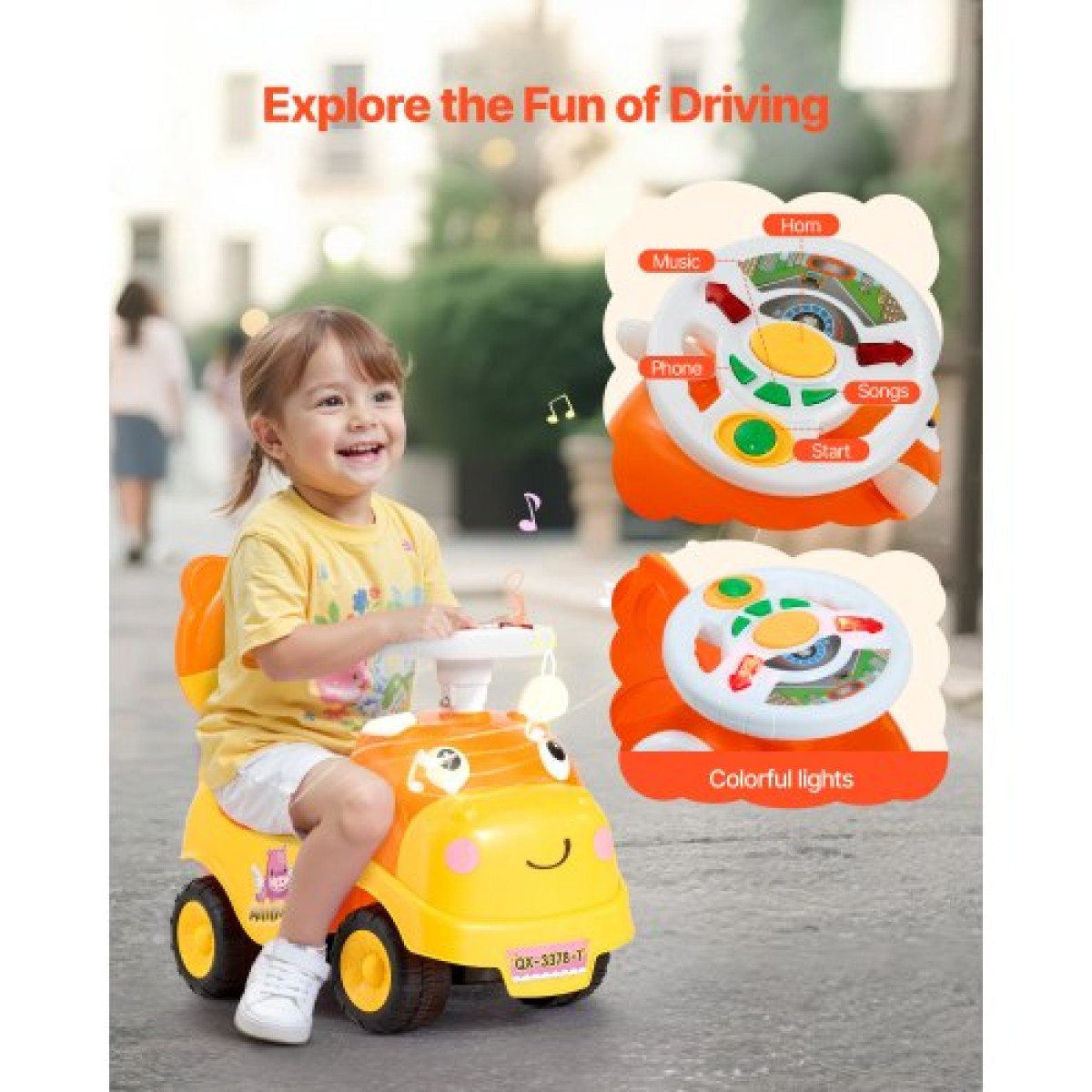 VEVOR Ride On Toddler Push Car, Push Car για νήπια 19 έως 36 μηνών, Kids Ride On Toy with Horn & Music, Χωρητικότητα φόρτωσης 22 kg, Αποθηκευτικός χώρος κάτω από το κάθισμα, Περπάτημα από τα πόδια μέχρι το πάτωμα για νήπια αγόρια κορίτσια
