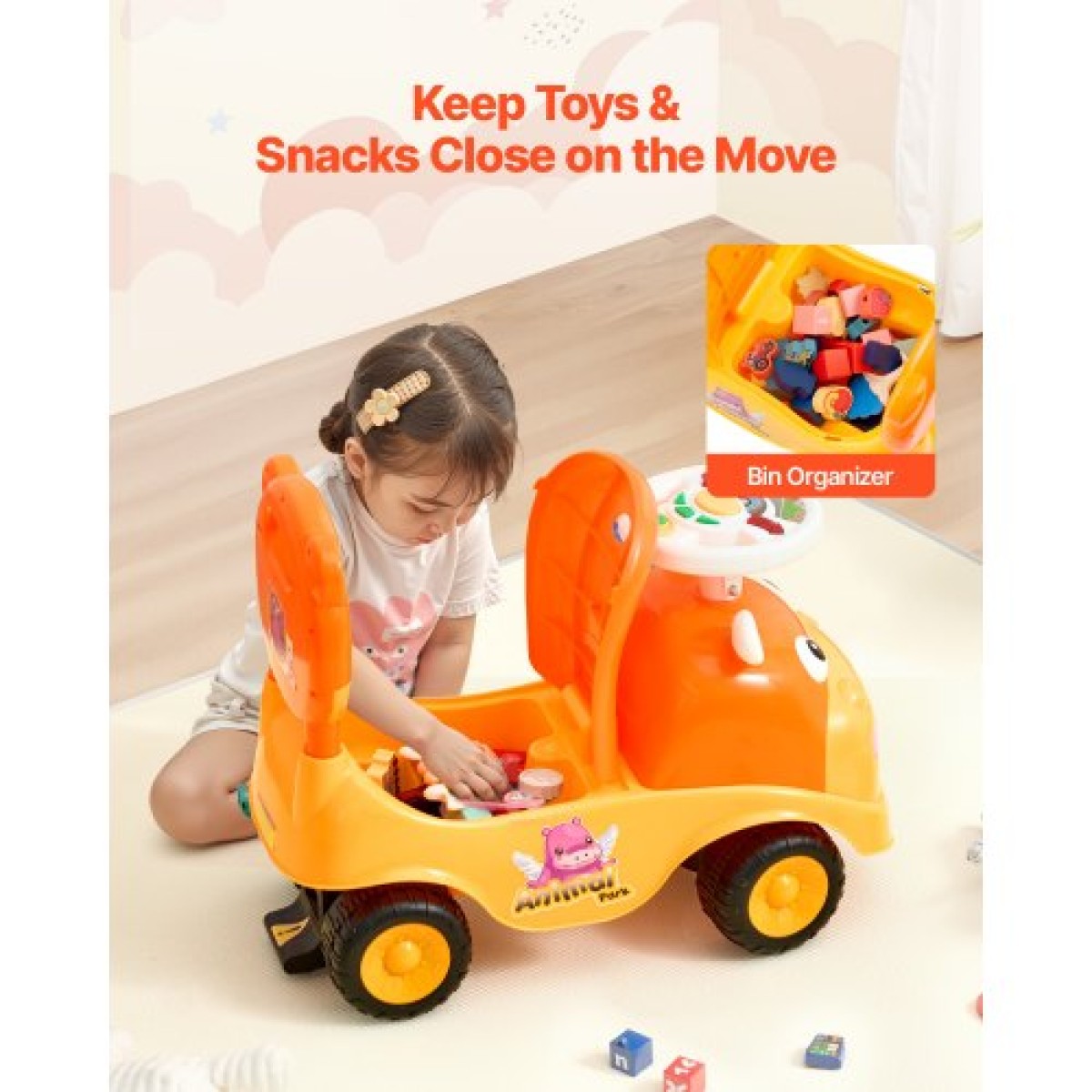 VEVOR Ride On Toddler Push Car, Push Car για νήπια 19 έως 36 μηνών, Kids Ride On Toy with Horn & Music, Χωρητικότητα φόρτωσης 22 kg, Αποθηκευτικός χώρος κάτω από το κάθισμα, Περπάτημα από τα πόδια μέχρι το πάτωμα για νήπια αγόρια κορίτσια