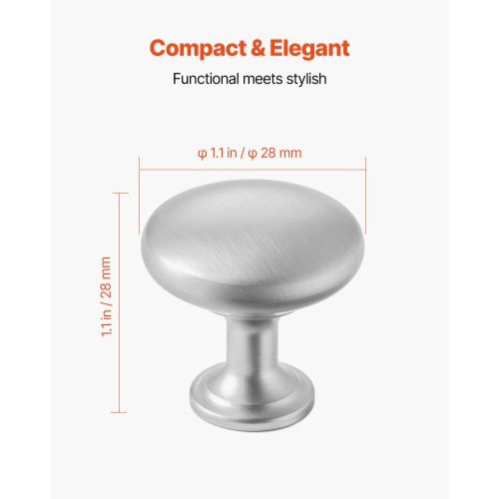 VEVOR Cabinet Knobs, 25 Pack, 28 mm Zinc Alloy Drawer Pulls Door Handles, Mushroom Kitchen Solid Knobs Dresser Handles, Cupboard Hardware with Screws for Bathroom Closet Cabinets Drawers, Nickel Color