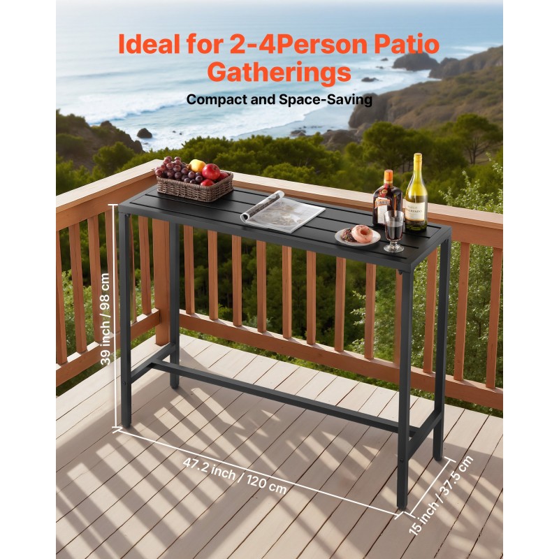 VEVOR Τραπέζι Bar Outdoor, 120 x 37,5 cm Τραπέζι Bar Patio, Αδιάβροχο Top & στιβαρό μεταλλικό σκελετό, Ορθογώνιο πάγκο Ύψος Τραπεζαρίες, Έπιπλα εξωτερικού χώρου για Μπαλκόνι, Αυλή, Υδρομασάζ, Δίπλα στην πισίνα, Εσωτερικό