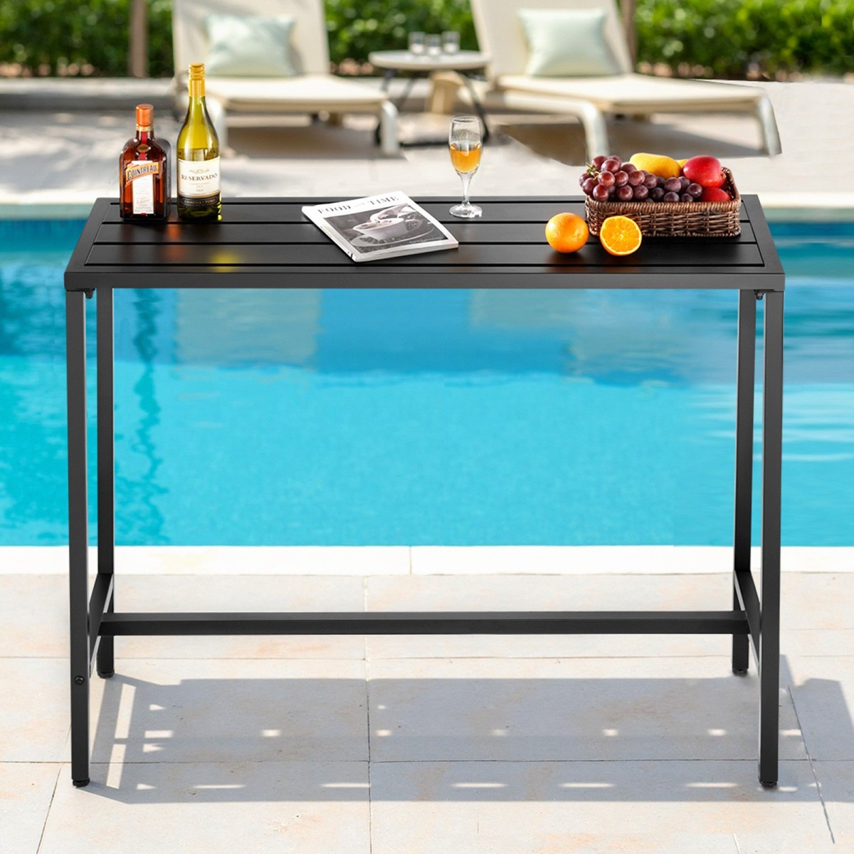 VEVOR Τραπέζι Bar Outdoor, 120 x 37,5 cm Τραπέζι Bar Patio, Αδιάβροχο Top & στιβαρό μεταλλικό σκελετό, Ορθογώνιο πάγκο Ύψος Τραπεζαρίες, Έπιπλα εξωτερικού χώρου για Μπαλκόνι, Αυλή, Υδρομασάζ, Δίπλα στην πισίνα, Εσωτερικό