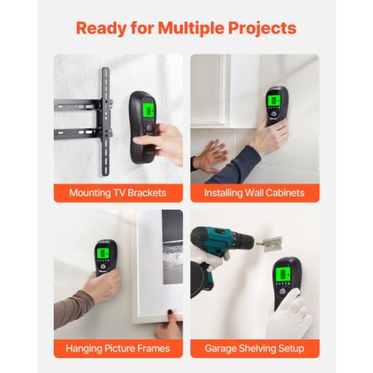 VEVOR Stud Finder Wall Scanner, 5 σε 1, Ηλεκτρονικός ανιχνευτής τοίχου με έξυπνο αισθητήρα, οθόνη LCD υψηλής ευκρίνειας και ηχητικός συναγερμός, για το κέντρο και την άκρη του μετάλλου, καλώδιο AC, δοκοί, σωλήνες, μαύρο