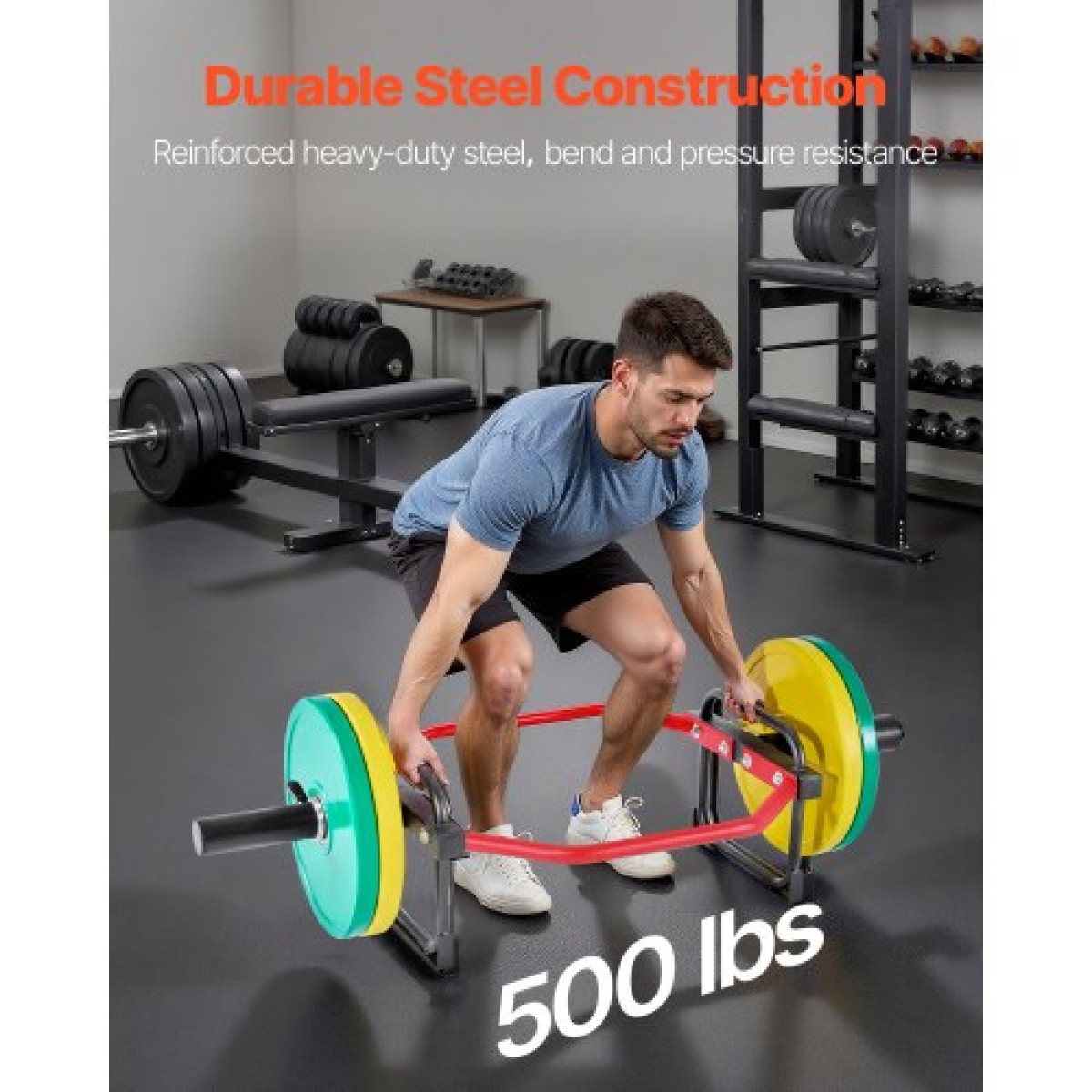 VEVOR Trap Bar Hex Bar, 50mm Hex Barbell, 240 kg Χωρητικότητα, Εξοπλισμός προπόνησης άρσης βαρών και δύναμης, γυμναστήριο στο σπίτι για squats, Deadlifts, πρέσες ώμων, κόκκινο