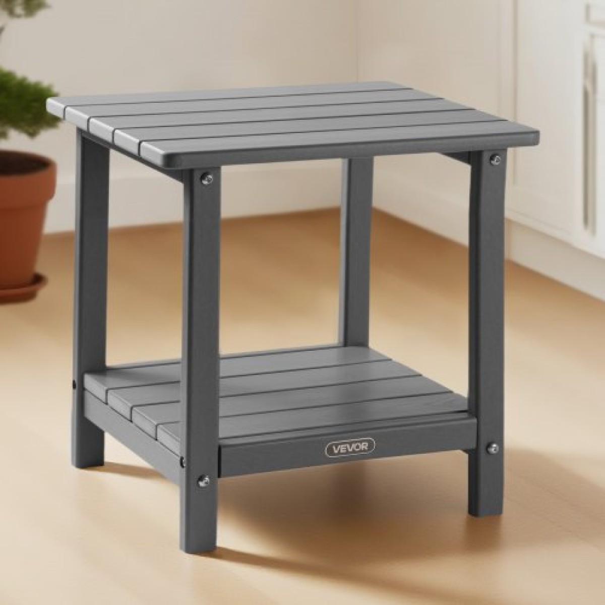 Βοηθητικό τραπέζι εξωτερικού χώρου VEVOR, 450W x 380D x 440H mm, Τραπέζι εξωτερικού άκρου HDPE διπλής στρώσης για εύκολη συντήρηση, αντοχή σε δύσκολες καιρικές συνθήκες, κατάλληλο για αίθριο, πισίνα, παραλία, βεράντα, εσωτερικός, πίσω αυλή, γκρι