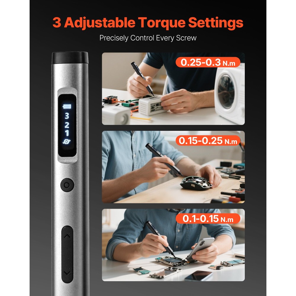 Σετ κατσαβιδιών VEVOR Electric Precision, 52 Magnetic Bits, Mini Electric Screwdrivers with Magnetic Storage Box, S2 Steel Bits, LED Light, Type-C Charging, για επισκευή τηλεφώνου, φορητού υπολογιστή και ηλεκτρονικών