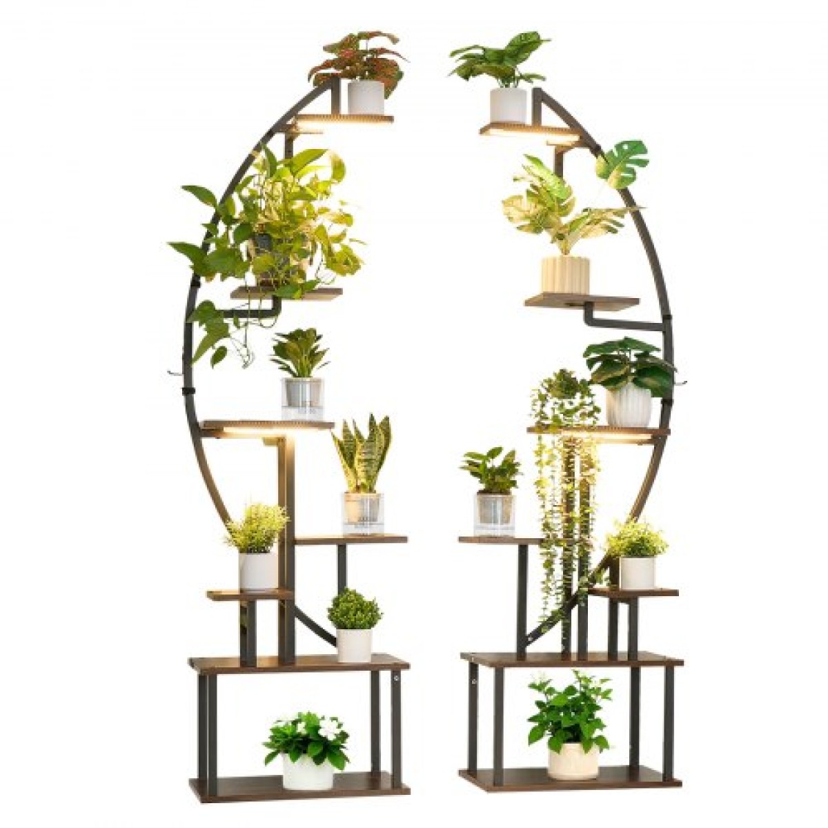 Βάση φυτών VEVOR Indoor with Grow Lights, Φωτιζόμενη ράφι φυτών 7 επιπέδων ύψους 166,5 cm, 2 Pack μεταλλική γωνιακή βάση για φυτά, 3 χρονοδιακόπτη & 10 Brightness, ράφι λουλουδιών σε σχήμα Half-Moon για το σαλόνι